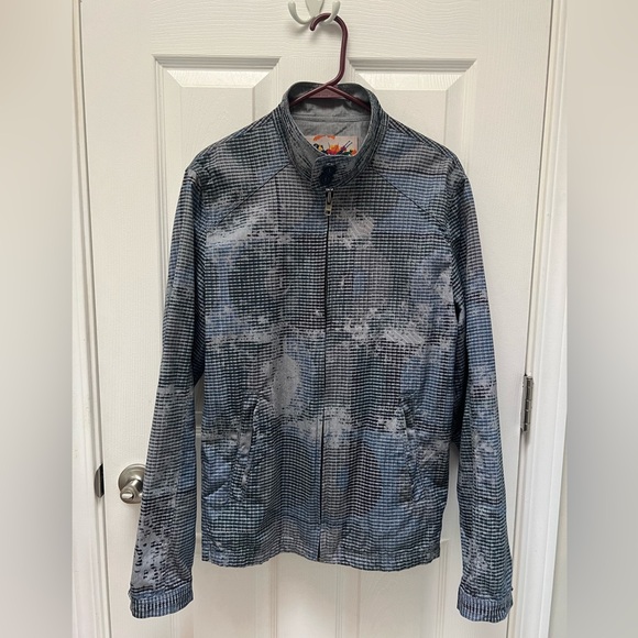 Desigual Cotton Printed Zip Up Bomber Jacket Blue Grey Pattern Size Large - Picture 1 of 10